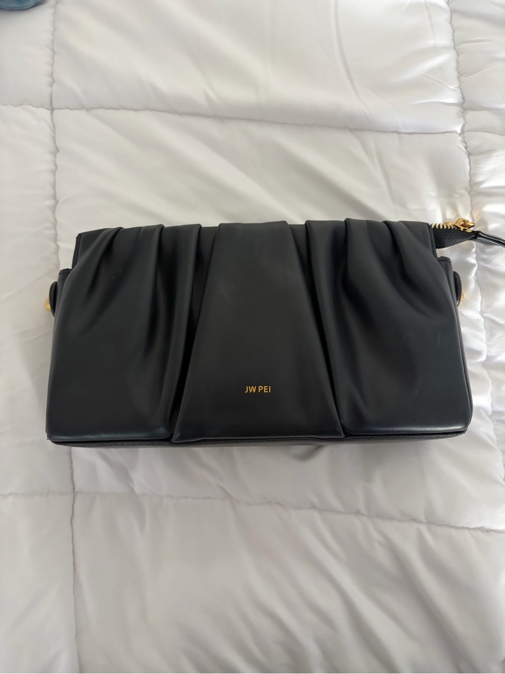 JW PEI Black Pleated Clutch Gold Hardware